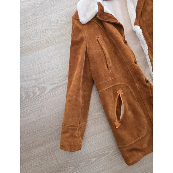Schott NYC Rancher Western Barn Suede Leather Coat 40 Vintage Faux Fur Sherpa M